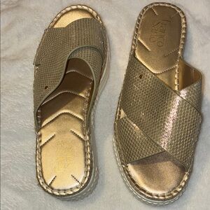 Franco Sarto Gold Snake Print Slide Sandals